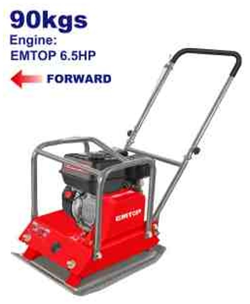 Heavy Duty Gasoline Plate Compactor 4.8kW 6.5HP Engine - 90kg Weight 4200VPM 15kN Centrifugal Force 56x44cm Plate Size Workshop Equipment